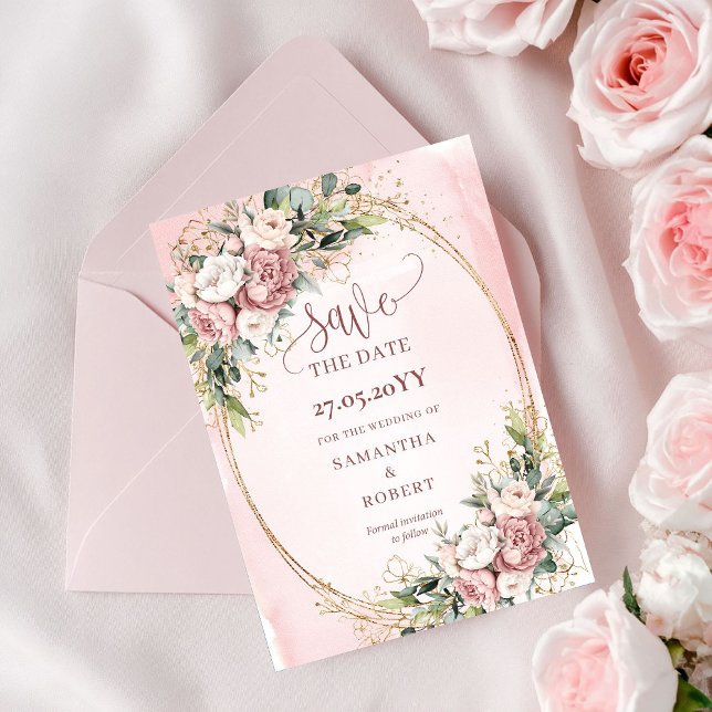 Luxury Boho Blush Pink Greenery Save The Date (Luxury Boho Blush Pink Greenery Save The Date)