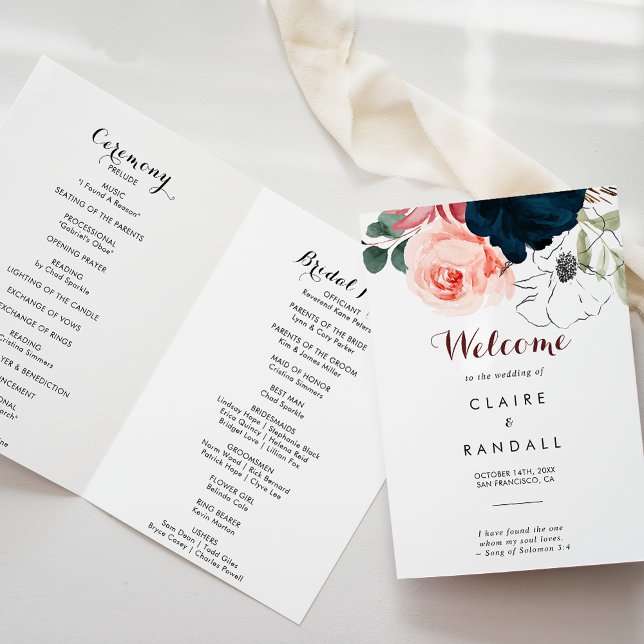 Luxury Boho Colourful Floral Folded Wedding Progra Programme (Creator Uploaded)