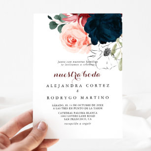 Luxury Boho Colourful Floral Nuestra Boda Wedding Invitation