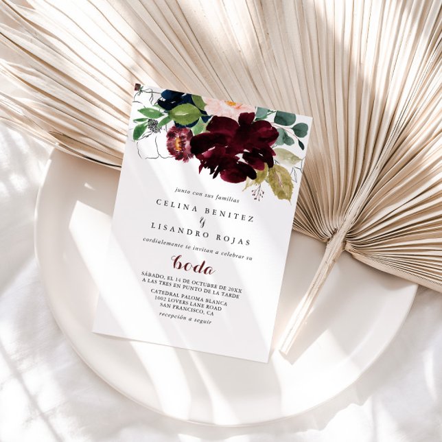 Luxury Boho Colourful Floral Spanish Wedding  Invitation (Creator Uploaded)