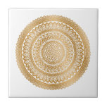 Luxury Boho  Faux Gold Mandala Ornament White Tile<br><div class="desc">Beautiful luxury original Faux Gold Boho Bohemian Mandala Ornament on a white background ceramic tile. Please note that the gold is a flat colour print design and is not an actual gold foil.The background colour is customisable and can be changed to any other.</div>