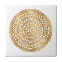 Luxury Boho  Faux Gold Mandala Ornament White