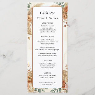 Luxury Boho Floral Pampas Wedding Menu Card