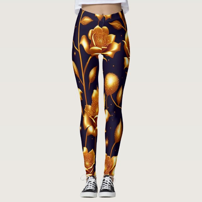 Luxury Boho Gold Rose Modern Collection Leggings (Front)