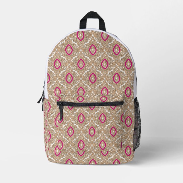 Luxury Boho Pink Moroccan Pattern Backpack (Front)