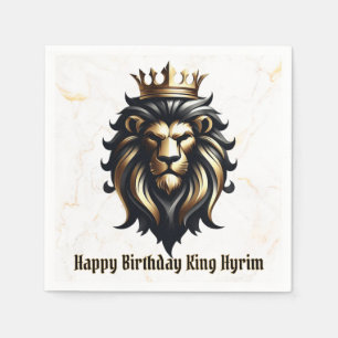Luxury Bold Black and Gold Lion with Crown Napkin