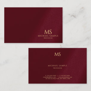 Luxury Bordeaux Elegant Gold Text Monogram Business Card