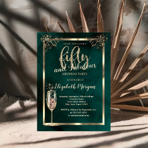 Luxury Border Champagne Glass Green 50th Birthday  Invitation