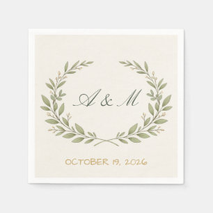 “Luxury Botanical Crest Wedding Cocktail Napkin 