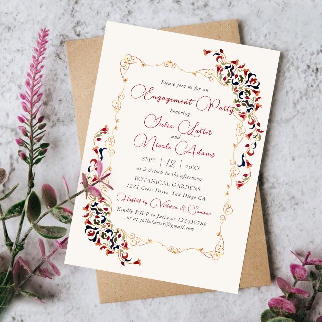 Luxury Botanical Floral Paisley Engagement Party Invitation (Creator Uploaded)