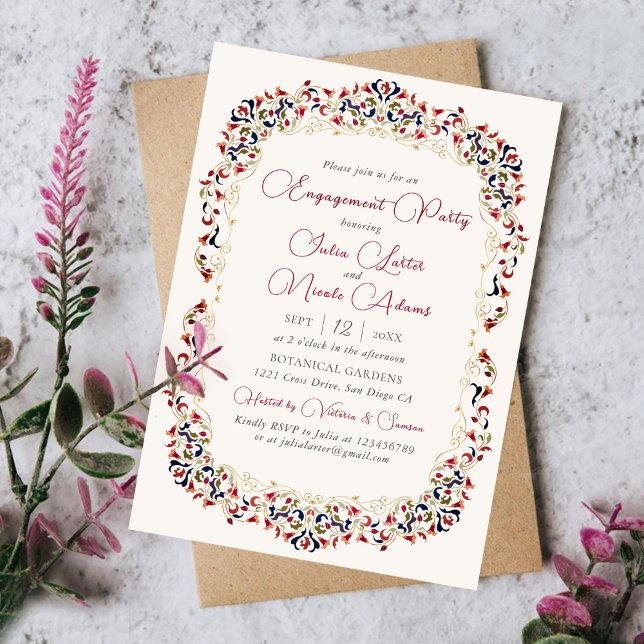 Luxury Botanical Floral Paisley Engagement Party Invitation (Creator Uploaded)