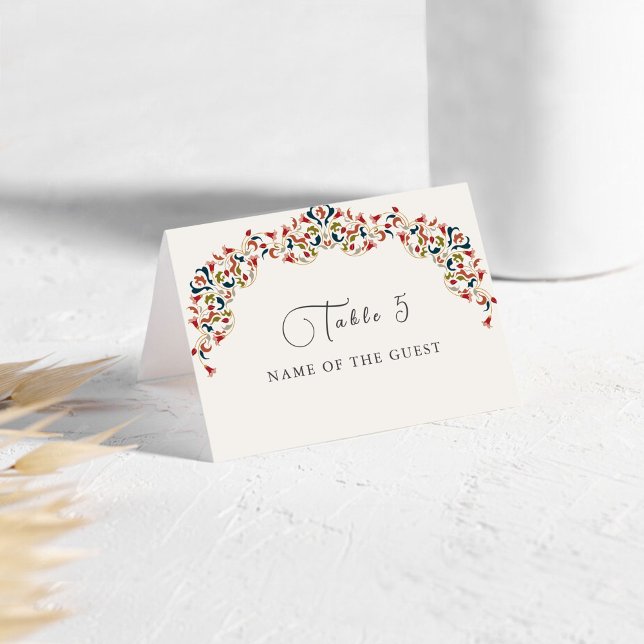 Luxury Botanical Floral Paisley Wedding Place Card (Creator Uploaded)