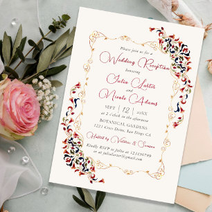 Luxury Botanical Floral Paisley Wedding Reception Invitation