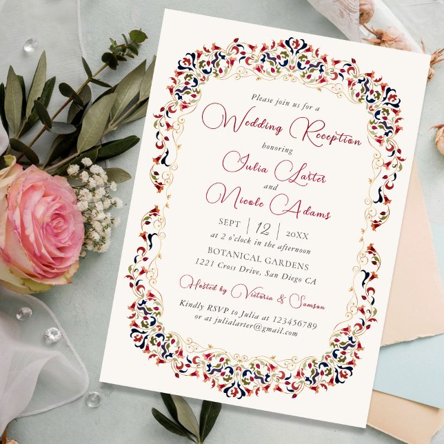 Luxury Botanical Floral Paisley Wedding Reception Invitation (Creator Uploaded)
