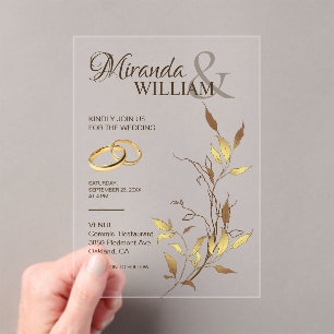 Luxury Botanical Gold Wedding Acrylic Invitations
