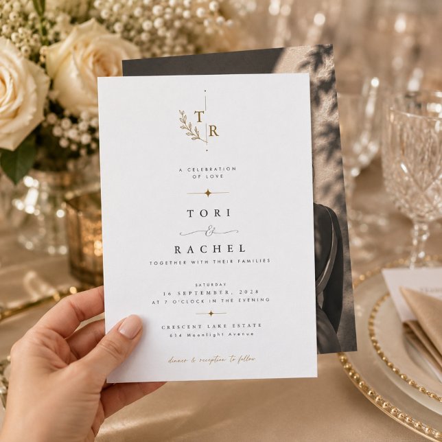 Luxury Botanical Monogram Wedding  with photo Invitation (Creator Uploaded)