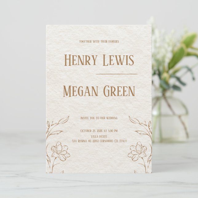 Luxury Botanical Wedding Invitation | Elegant Ivor (Standing Front)