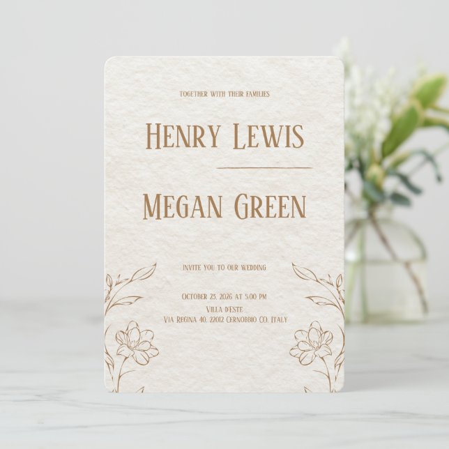 Luxury Botanical Wedding Invitation | Elegant Ivor (Standing Front)