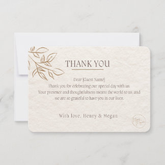Luxury Botanical Wedding Thank You Card | Matching
