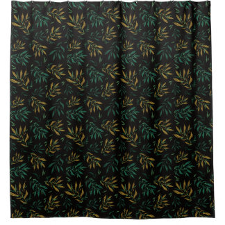 Luxury Botany Pattern with Golden and Green Leaves Shower Curtain