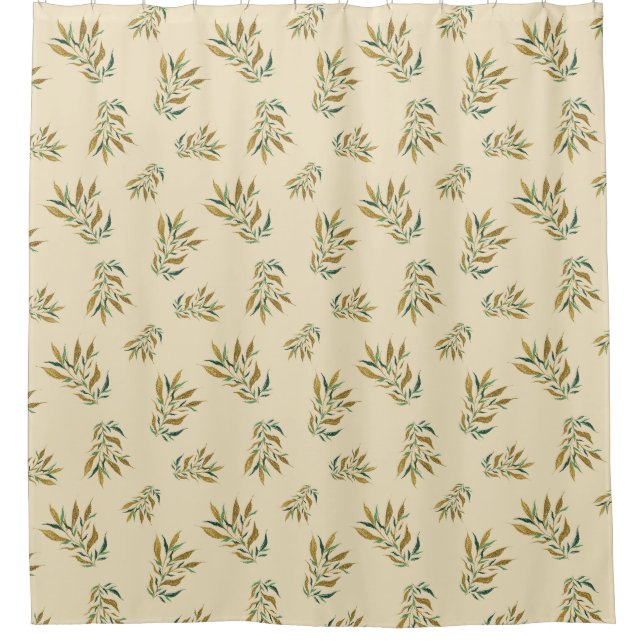 Luxury Botany Pattern with Golden and Green Leaves Shower Curtain (Front)
