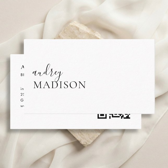 Luxury Boutique Calligraphy QR Code White Business Card (Creator Uploaded)