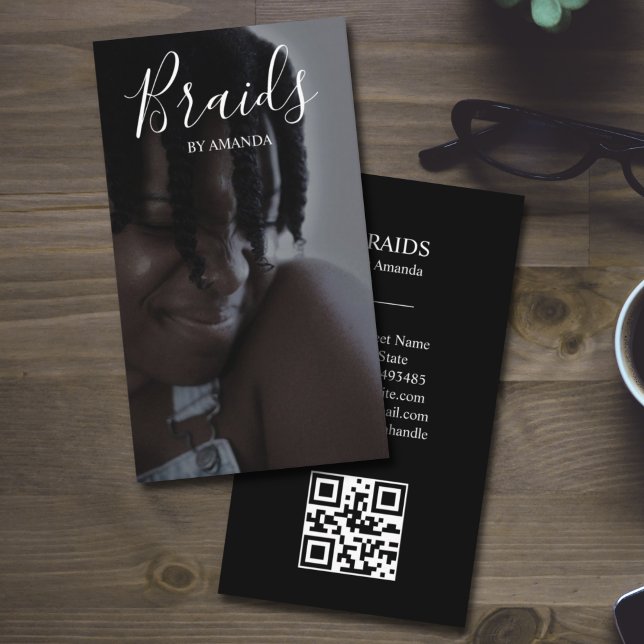 Luxury Braids Afro American Hairtsylist QR Code  Business Card (Creator Uploaded)