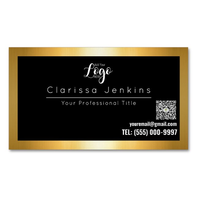 luxury brand black and gold silver Metallic Gold Magnetic Business Card (Front)