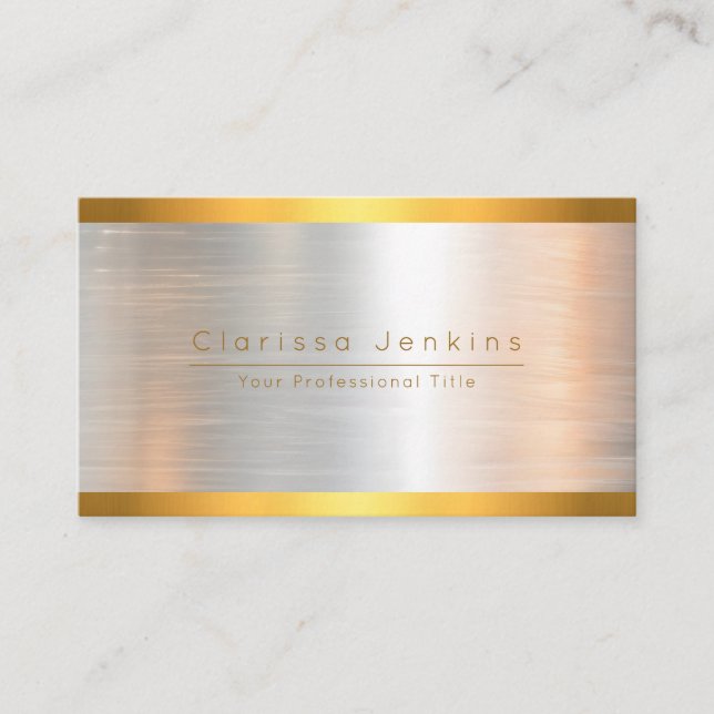 luxury brand brushed gold silver Metallic Gold Business Card (Front)