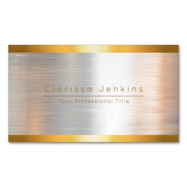 luxury brand brushed gold silver Metallic Gold Magnetic Business Card (Front)
