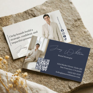 Luxury Brand Strategist Elegant QR Code Photo Business Card