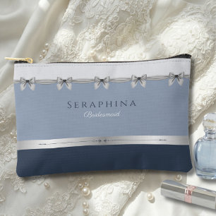 Luxury Bridesmaid Slate Blue Bridal Party Accessory Pouch