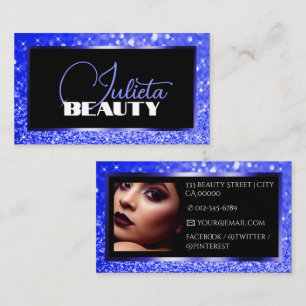 Luxury Bright Blue Sparkling Glitter with Photo Business Card