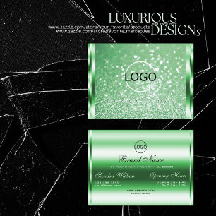 Luxury Bright Green Sparkle Glitter Stars and Logo Business Card