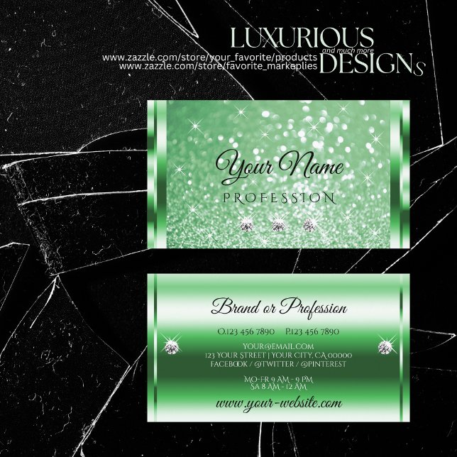 Luxury Bright Green Sparkle Glitter Stars Diamonds Business Card (Creator Uploaded)