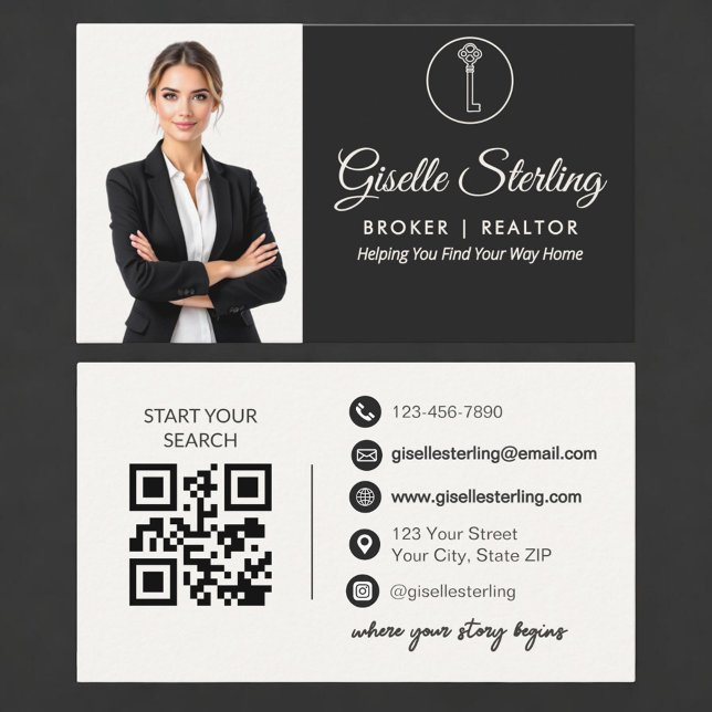 Luxury Broker Realtor Neutral Photo QR Code  Business Card (Creator Uploaded)
