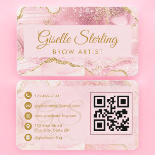 Luxury Brow Artist Gold Agate QR Code Business Card