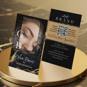 Luxury Brow Technician Artist Black Gold Agate Business Card