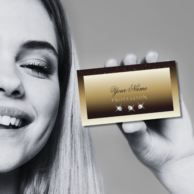 Luxury Brown Beige Ombre Sparkle Diamonds Stylish Business Card (Creator Uploaded)