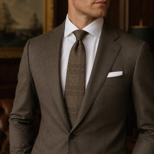 Luxury Brown Glen Check Wedding Heritage Plaid Tie (Creator Uploaded)