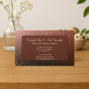 Luxury Brown Glitter Beautician Skin Nail Expert   Business Card