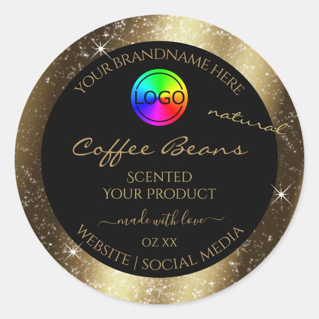 Luxury Brown Glitter Frame Product Label with Logo (Front)