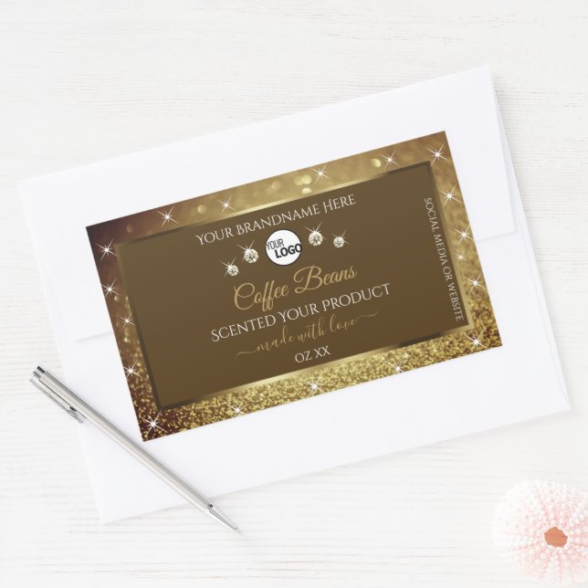 Luxury Brown Gold Glitter Product Labels with Logo (Envelope)