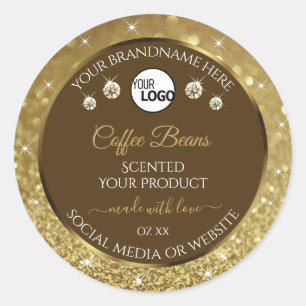 Luxury Brown Gold Glitter Product Labels with Logo