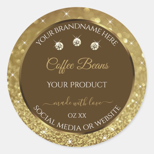 Luxury Brown Gold Glitter Product Packaging Labels (Front)