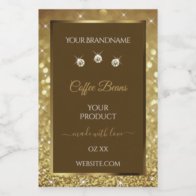 Luxury Brown Gold Glitter Product Packaging Labels (Single Label)