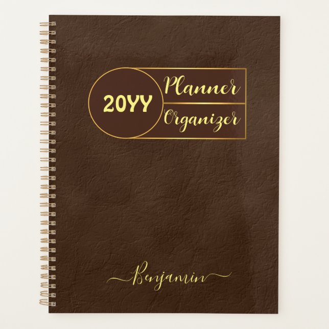 Luxury Brown Gold Leather Organiser Planner (Front)