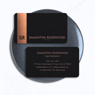Luxury Brushed Copper & Black Leather Monogram  Business Card