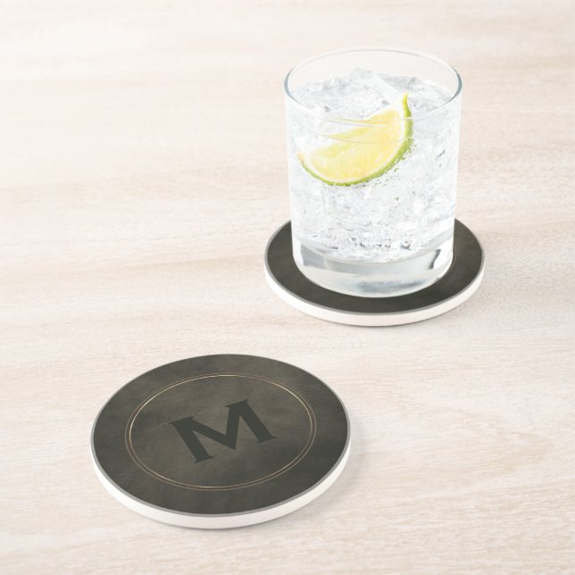 Luxury Brushed Gold Monogram Coaster (Side)