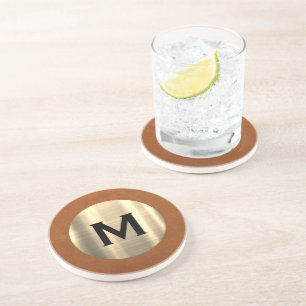 Luxury Brushed Metallic Gold Monogram Coaster